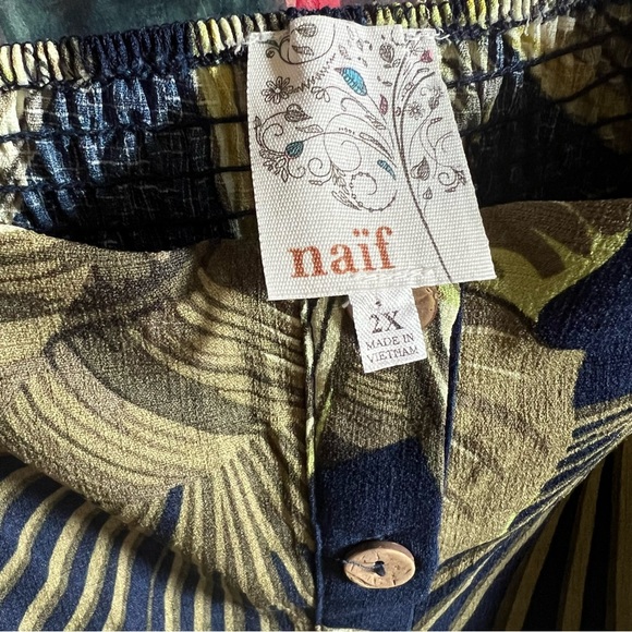 Naif Tropical Palm Leaf Sundress Button Front Pockets Women Plus Size 2X Dress - Picture 4 of 13